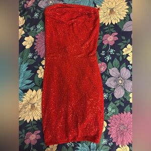 Bear Dance Red Sequin Strapless Bodycon Dress
